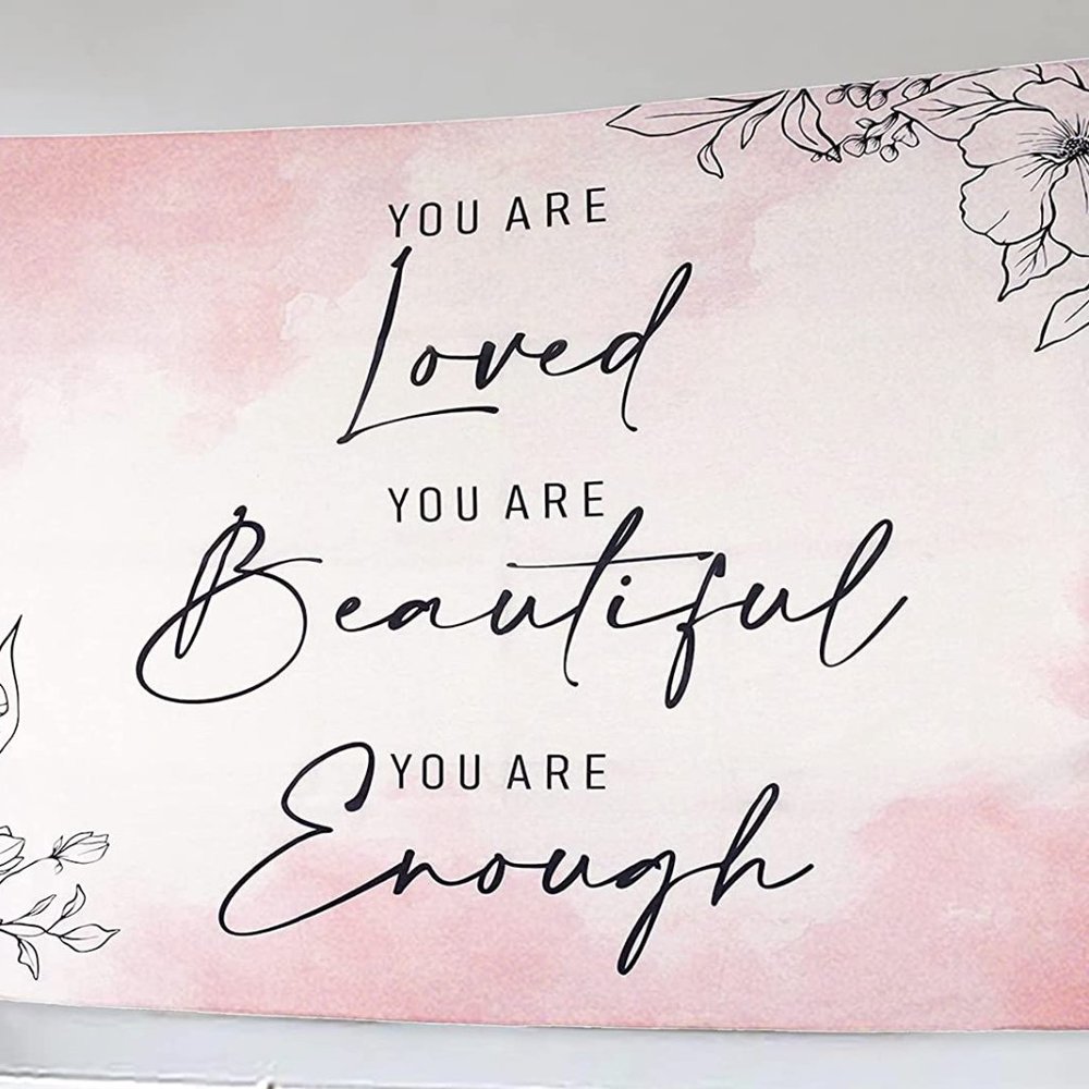 Pink Floral Tapestry Wall Decor Quote YOU ARE LOVED BEAUTIFUL ENOUGH Watercolor